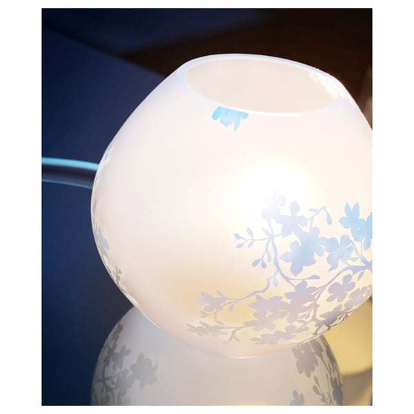 KNUBBIG table lamp, cherry-blossoms white, 18 cm