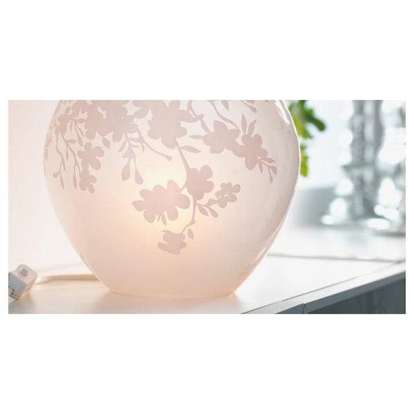 KNUBBIG table lamp, cherry-blossoms white, 18 cm