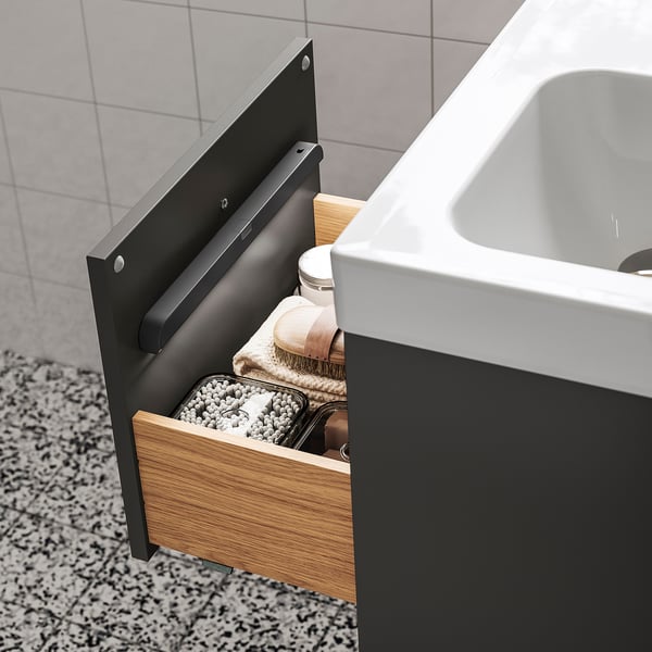 KÖLVATTEN - KÖLVATTEN LED lighting with sensor, grey/battery-operated, 30 cm