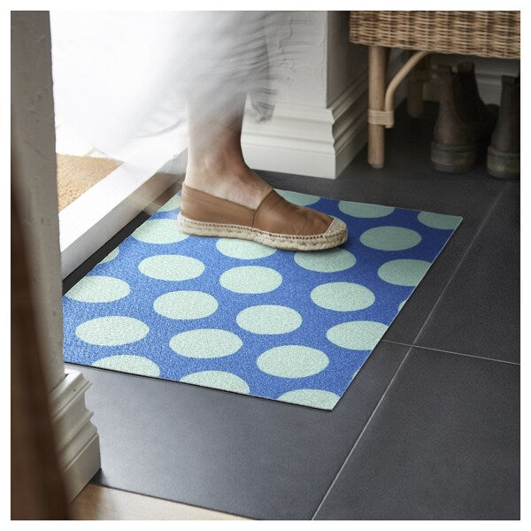 KÖRFÄLTSPIL - Door mat, blue green/circle pattern, 40x60 cm
