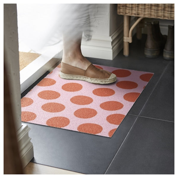 KÖRFÄLTSPIL - Door mat, pink orange/circle pattern, 40x60 cm
