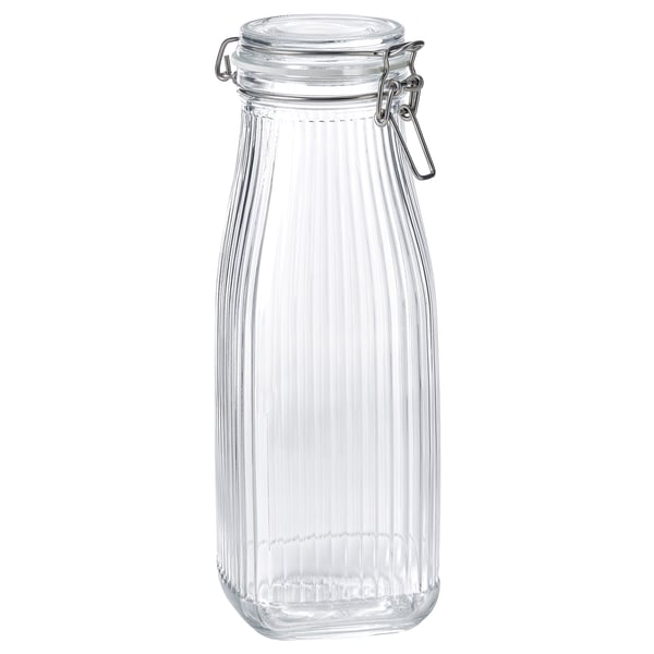 KÖSSEBÄR Jar with lid, clear glass, 1 l