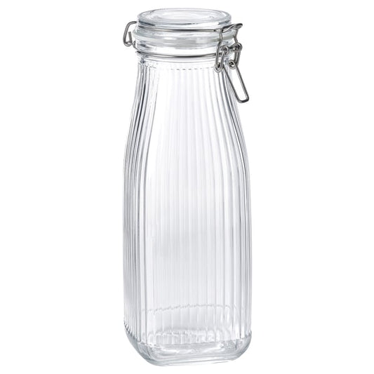 KÖSSEBÄR Jar with lid, clear glass, 1 l