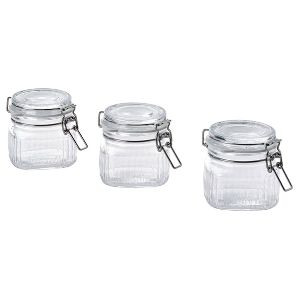 KÖSSEBÄR Container with lid, clear glass, 13 cl