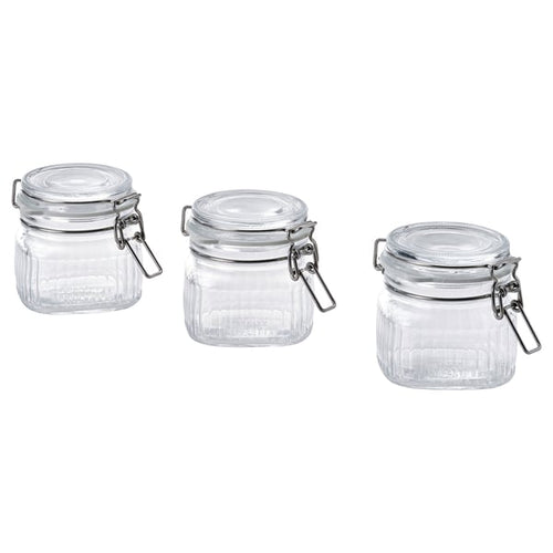 KÖSSEBÄR jar with lid, clear glass, 13 cl, 3 pack