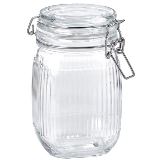 KÖSSEBÄR Container with lid, clear glass