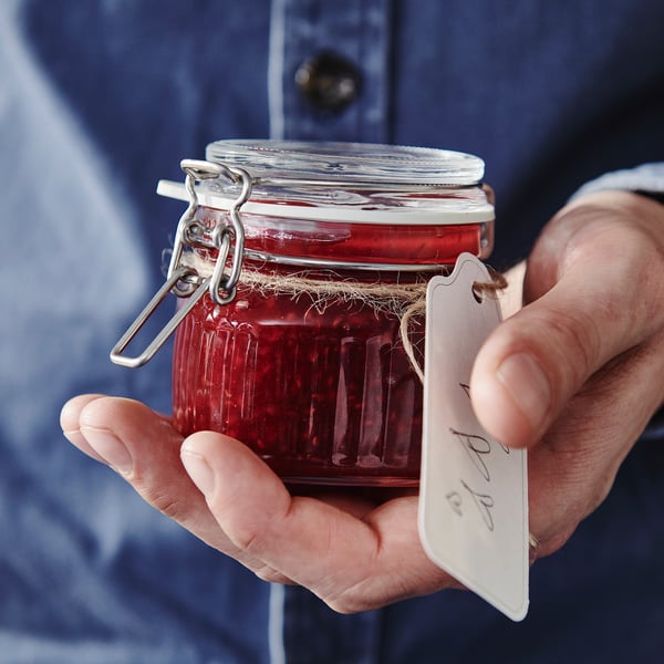 KÖSSEBÄR Container with lid, clear glass, 13 cl