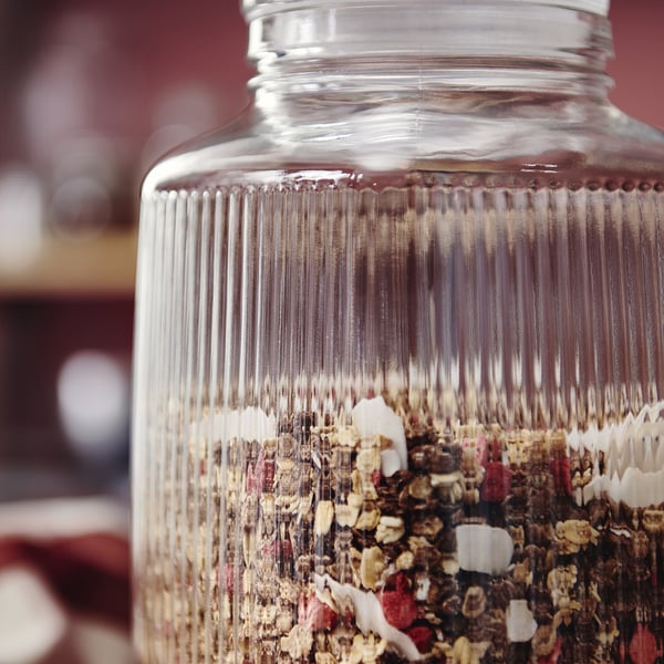 KÖSSEBÄR Container with lid, clear glass, 3 l