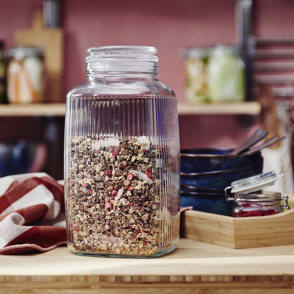 KÖSSEBÄR Container with lid, clear glass, 3 l