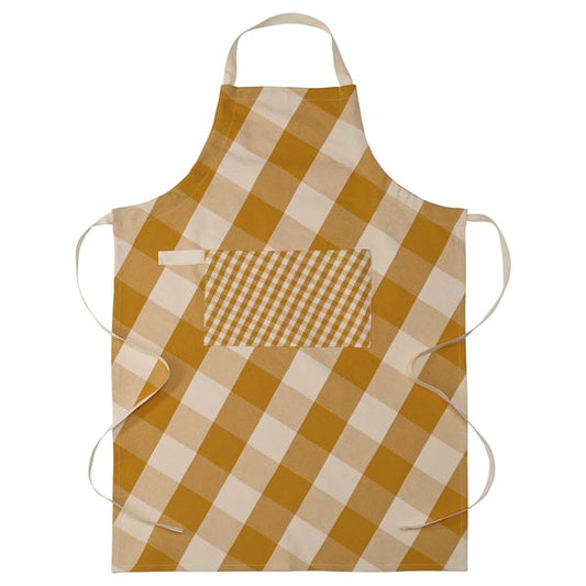 KÖSSEBÄR Apron, yellow/white, 70x92 cm
