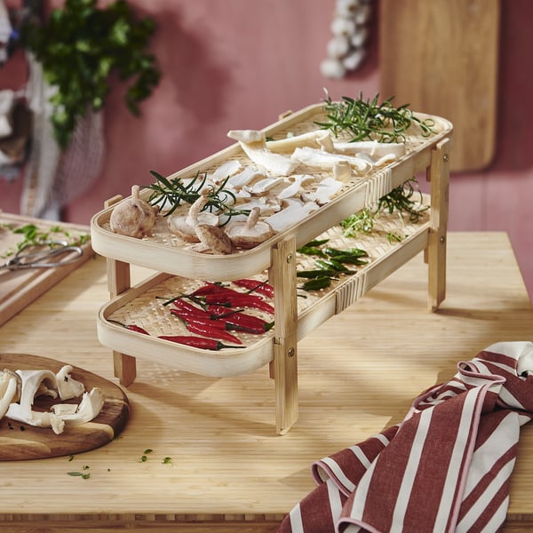 KÖSSEBÄR Food drying frame 2 floors, bamboo, 46x21x22 cm