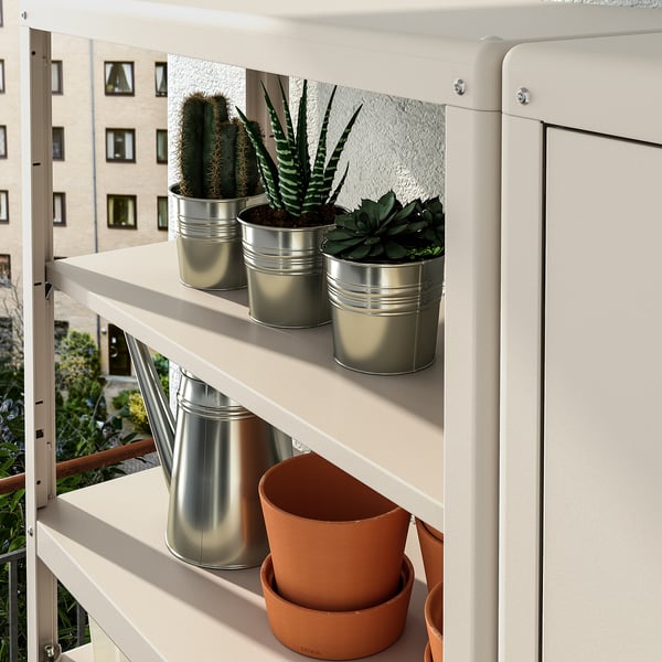 KOLBJÖRN shelving unit with 2 cabinets, beige, 161x37x161 cm