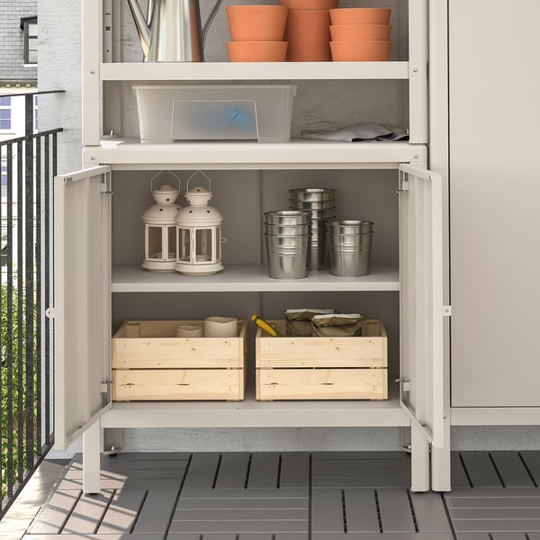 KOLBJÖRN shelving unit with 2 cabinets, beige, 171x37x161 cm