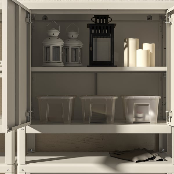 KOLBJÖRN shelving unit with 2 cabinets, beige, 161x37x161 cm