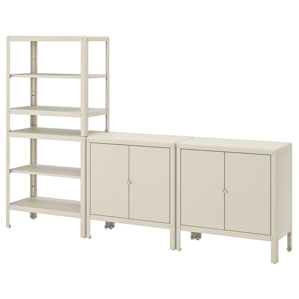KOLBJÖRN shelving unit with 2 cabinets, beige, 161x37x161 cm