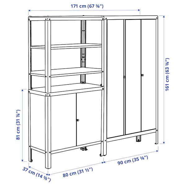 KOLBJÖRN - Shelving unit with 2 cabinets, beige, 171x37x161 cm