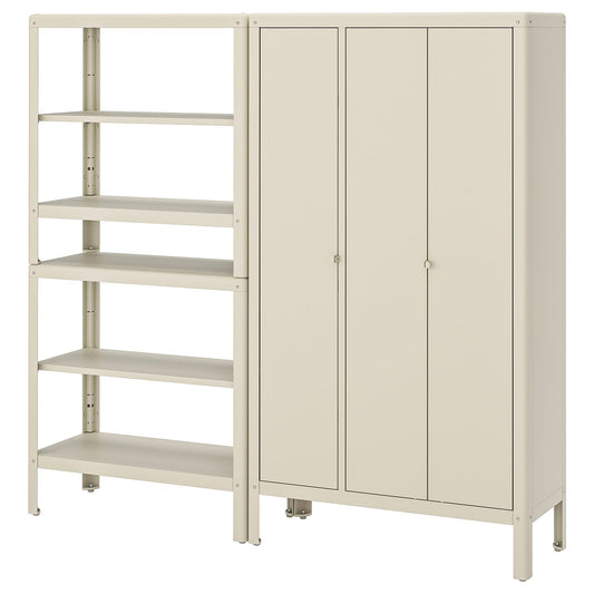 KOLBJÖRN shelving unit with cabinet, beige/outdoor indoor, 171x161x37 cm