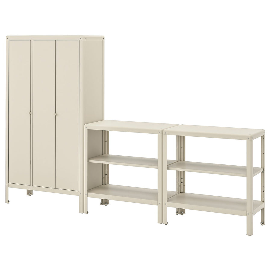 KOLBJÖRN shelving unit with cabinet, beige/outdoor indoor, 171x37x161 cm