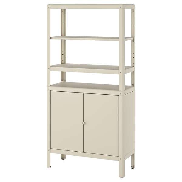 KOLBJÖRN shelving unit with cabinet, beige, 80x37x161 cm