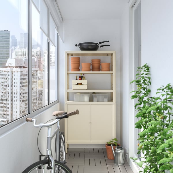 KOLBJÖRN shelving unit with cabinet, beige, 80x37x161 cm