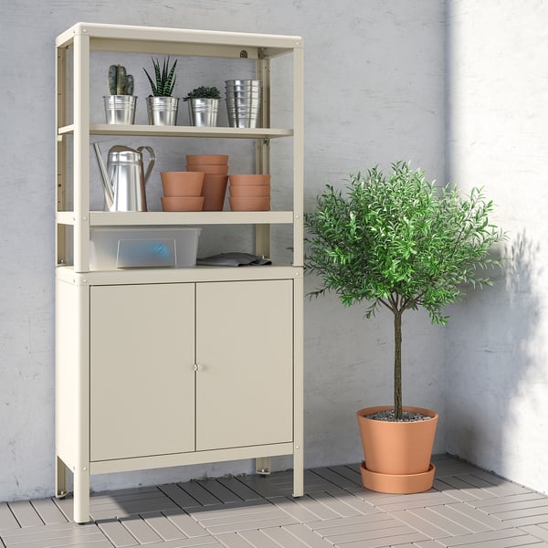 KOLBJÖRN shelving unit with cabinet, beige, 80x37x161 cm