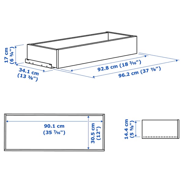 KOMPLEMENT drawer with framed front, white, 100x35 cm
