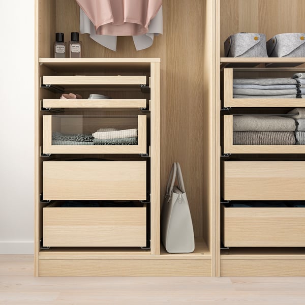 KOMPLEMENT drawer with glass front, white stained oak effect, 50x58 cm
