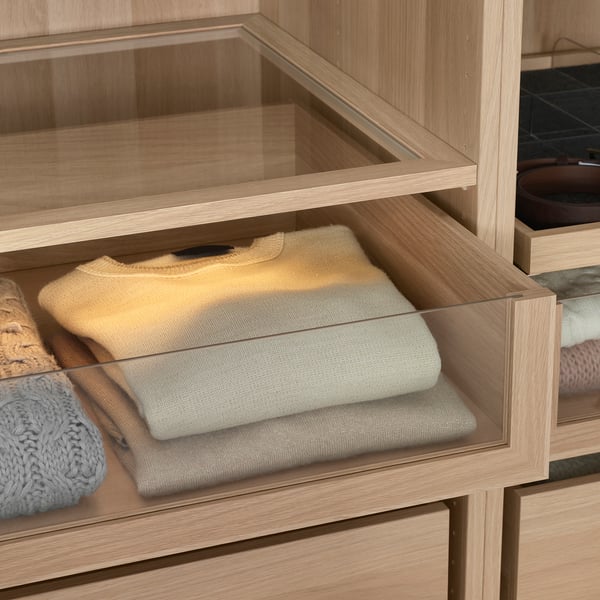 KOMPLEMENT drawer with glass front, white stained oak effect, 75x58 cm
