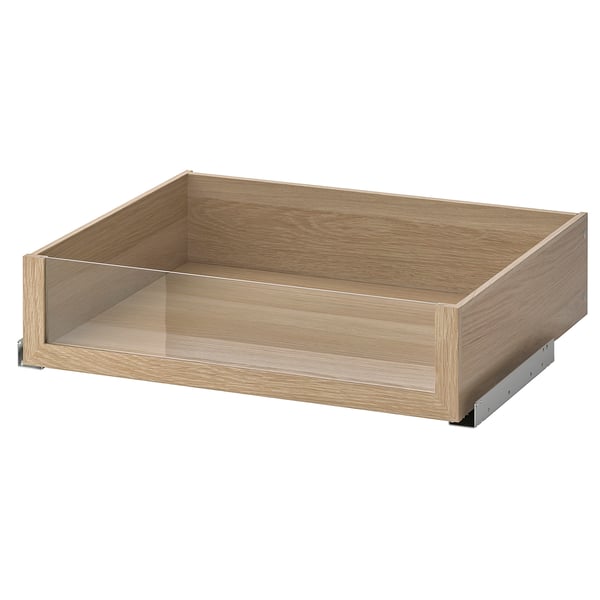 KOMPLEMENT drawer with glass front, white stained oak effect, 75x58 cm