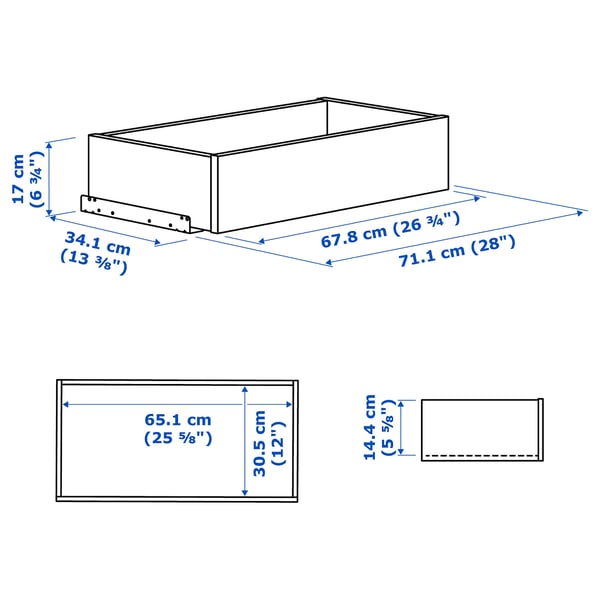 KOMPLEMENT drawer with framed glass front, white, 75x35 cm