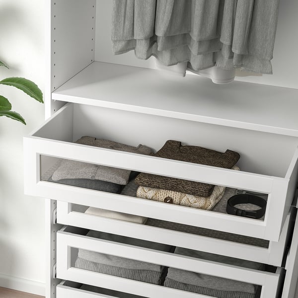 KOMPLEMENT drawer with framed glass front, white, 75x35 cm