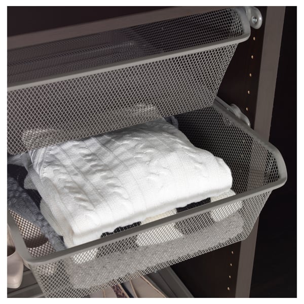 KOMPLEMENT mesh basket with pull-out rail, dark grey, 50x58 cm