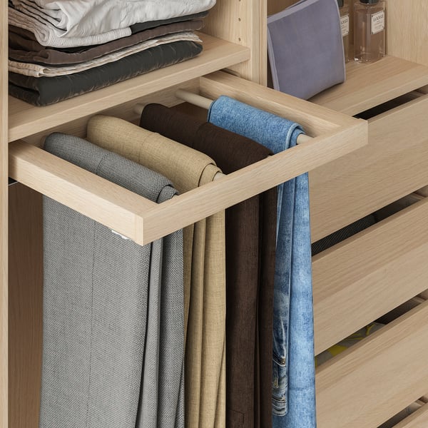 KOMPLEMENT pull-out trouser hanger, white stained oak effect, 50x35 cm