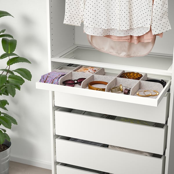 KOMPLEMENT pull-out tray with divider, white/light grey, 75x35 cm