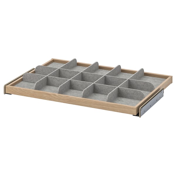 KOMPLEMENT pull-out tray with divider, white stained oak effect/light grey, 75x58 cm