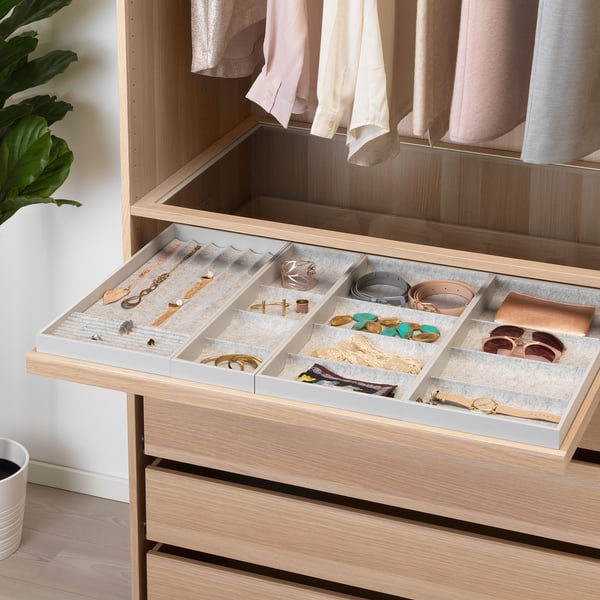 KOMPLEMENT pull-out tray with insert, white stained oak effect, 100x58 cm