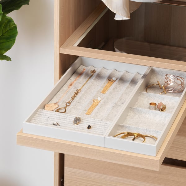 KOMPLEMENT pull-out tray with insert, white stained oak effect, 50x58 cm