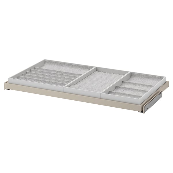 KOMPLEMENT pull-out tray with insert, grey-beige/light grey, 100x58 cm