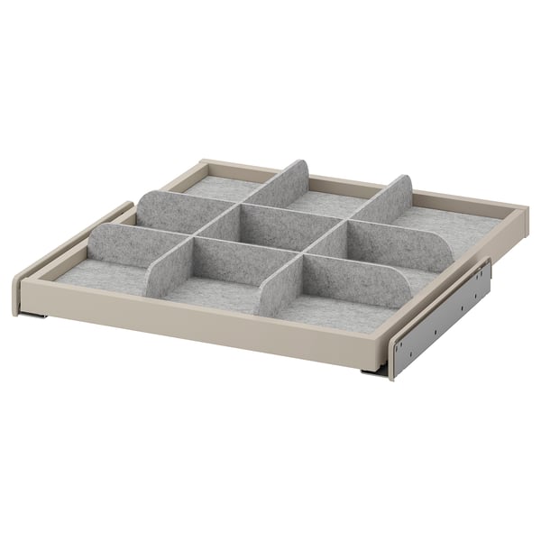 KOMPLEMENT pull-out tray with divider, grey-beige/light grey, 50x58 cm