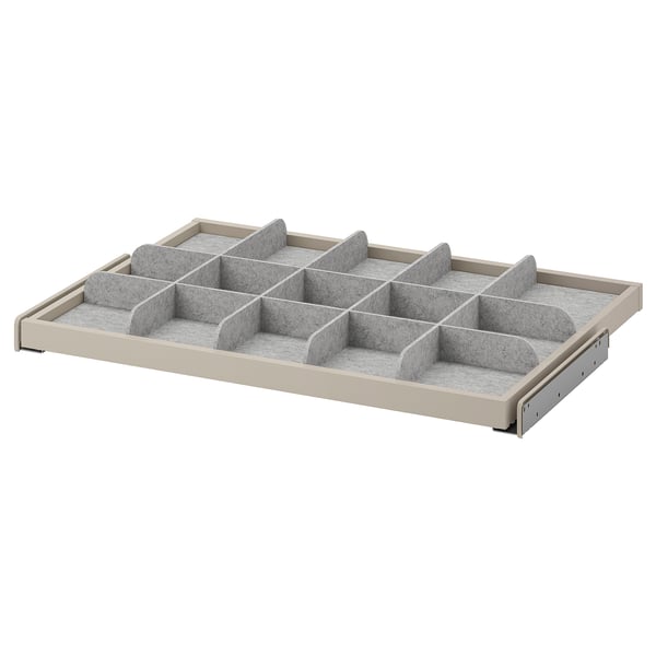 KOMPLEMENT pull-out tray with divider, grey-beige/light grey, 75x58 cm