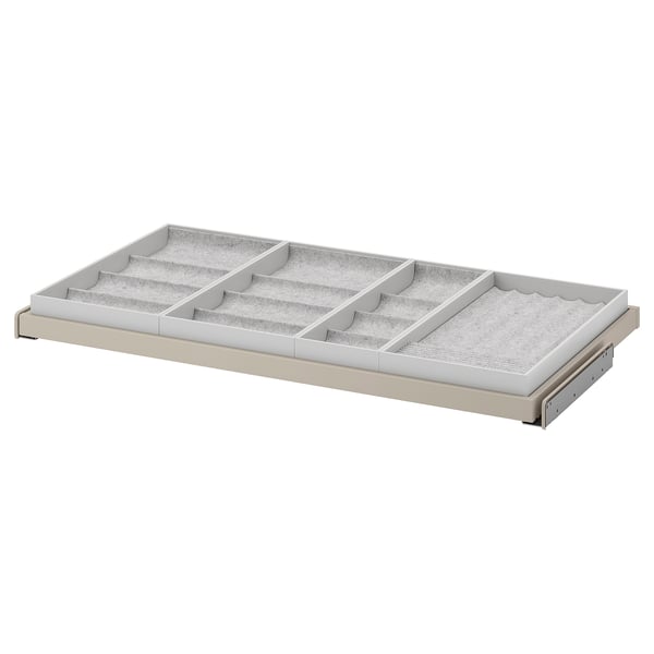 KOMPLEMENT pull-out tray with insert, grey-beige/light grey, 100x58 cm