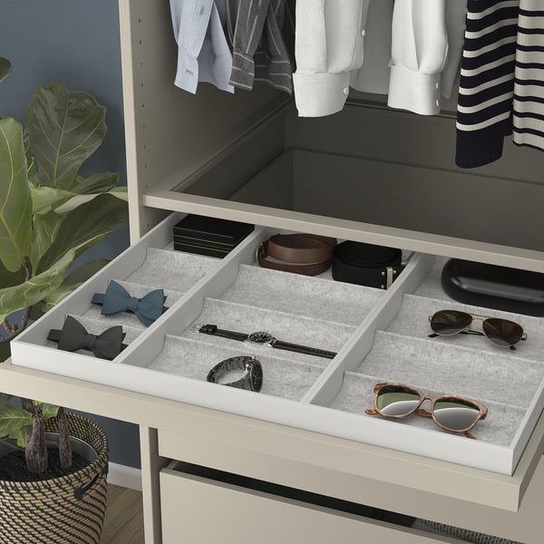 KOMPLEMENT pull-out tray with insert, grey-beige/light grey, 75x58 cm