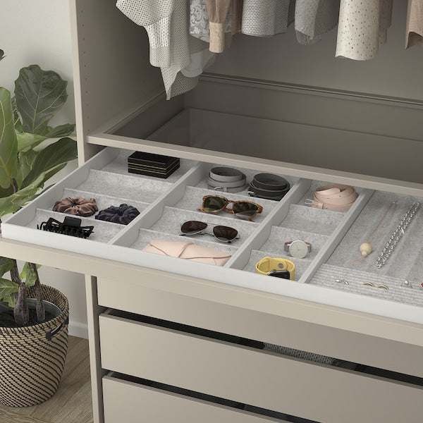 KOMPLEMENT - Pull-out tray with insert, grey-beige/light grey, 100x58 cm