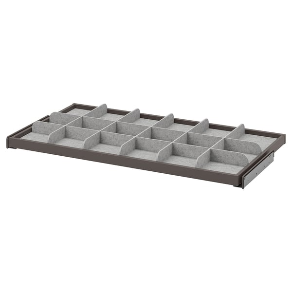 KOMPLEMENT pull-out tray with divider, dark grey/light grey, 100x58 cm