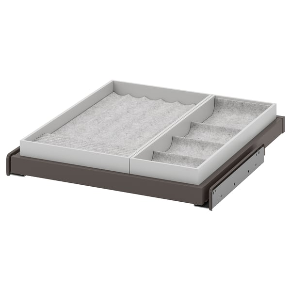 KOMPLEMENT pull-out tray with insert, dark grey/light grey, 50x58 cm