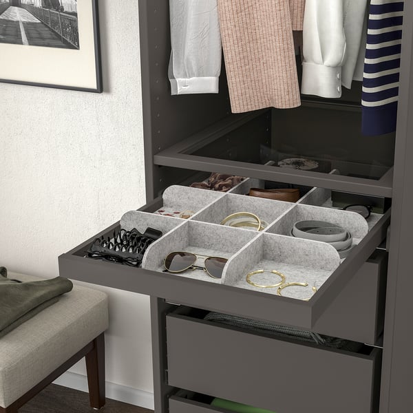 KOMPLEMENT pull-out tray with divider, dark grey/light grey, 50x58 cm