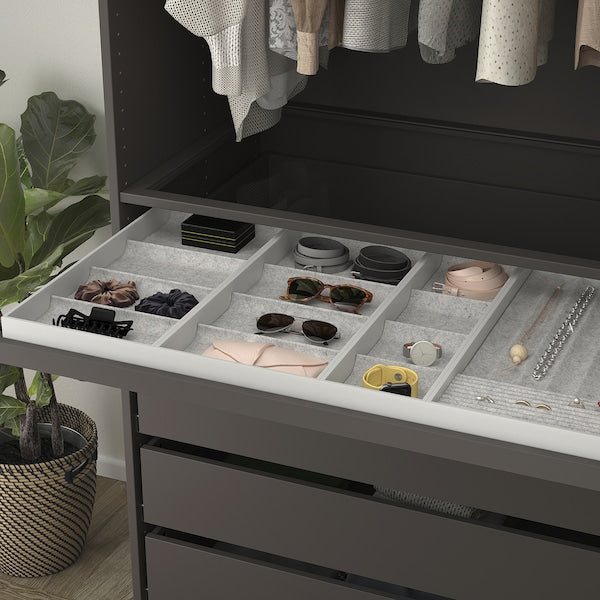 KOMPLEMENT - Pull-out tray with insert, dark grey/light grey, 100x58 cm