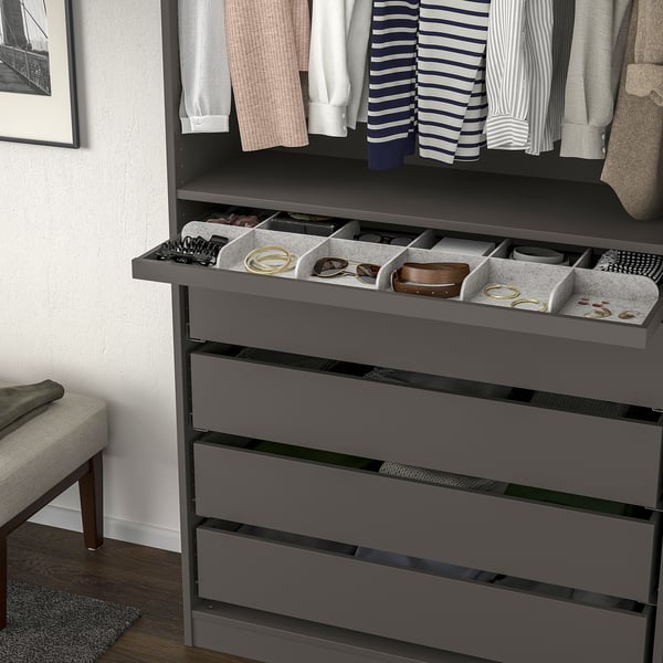 KOMPLEMENT pull-out tray with divider, dark grey/light grey, 100x35 cm