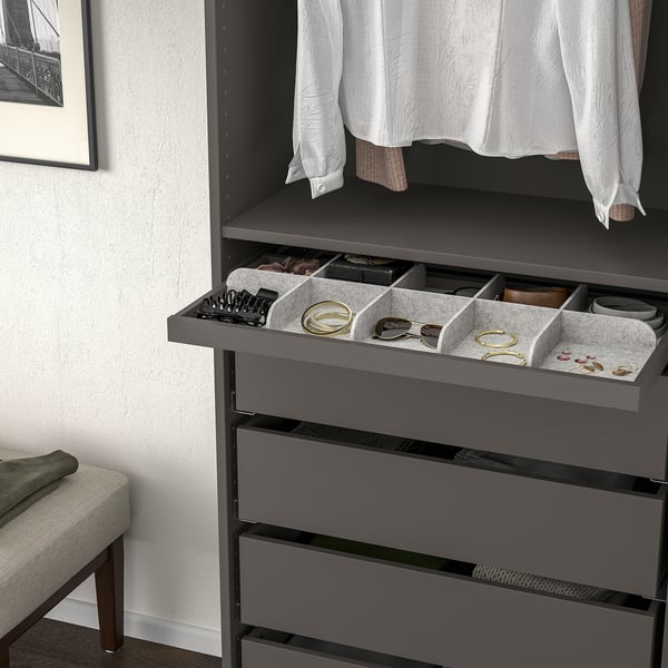 KOMPLEMENT pull-out tray with divider, dark grey/light grey, 75x35 cm