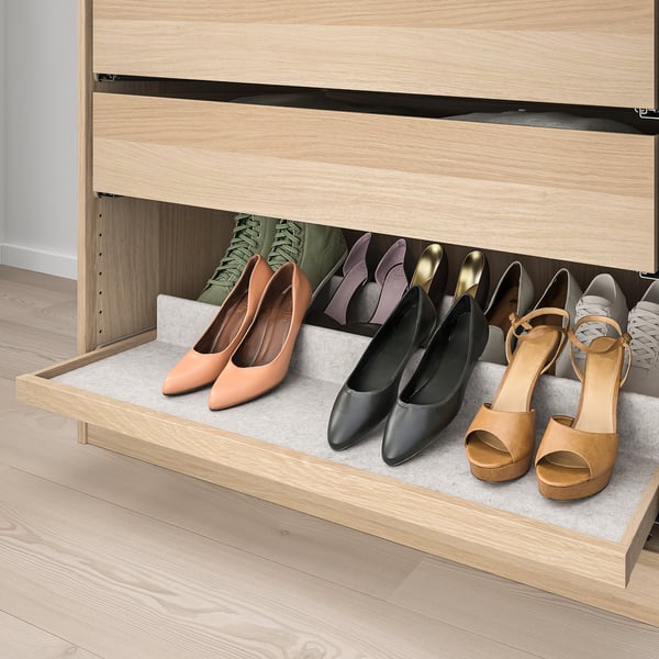 KOMPLEMENT pull-out tray with shoe insert, white stained oak effect/light grey, 100x58 cm
